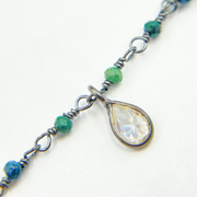 Chrysocolla & CZ Dangle Oxidized Wire Chain.